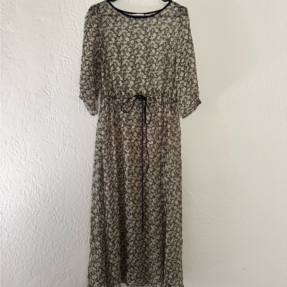 Wray Sheer 90s Floral Maxi Dress with drawstring cinched waist -  size S